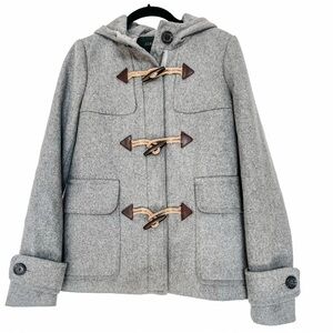 J. Crew Gray Hooded Melton Italian Wool Toggle & Zip Duffle Coat Size 2